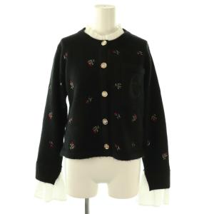25AW Attachedcollar フラワーモチーフカーディガン ニット 長袖 F ブラック /HK