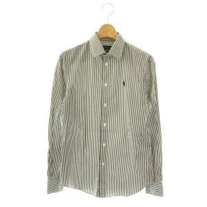 CUSTOM FIT コットンストライプシャツ ブラウス 長袖 前開き 2 白 黒 /NR OS