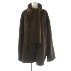 25AW ストール付き SUPER140 ダブルフェイスノーカラーコート ブラウン