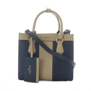 ハンドバッグ ショルダー ネイビー ベージュ バイカラー 2WAY パスケース付き /RI OS