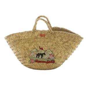 ワッペン刺繍スパンコール付きカゴバッグ バスケット ハンド ベージュ /SS OS