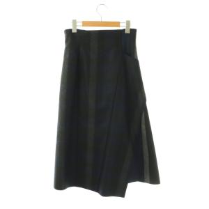 ADORE ウーリーチェックアシメトリースカート ロング フレア 38 紺 グレー 黒 /NR OS