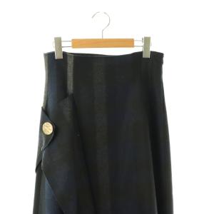 ADORE ウーリーチェックアシメトリースカート ロング フレア 38 紺 グレー 黒 /NR OS