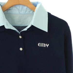 eimy istoire ダブルカラーデザインニット カットソー 長袖 F ネイビー ライトブルー /DO OS