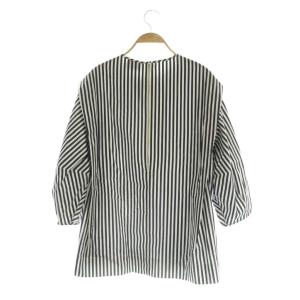 UNITED ARROWS ストライプ タック パフスリーブブラウス プルオーバー F ネイビー /MY OS