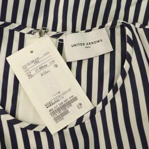 UNITED ARROWS ストライプ タック パフスリーブブラウス プルオーバー F ネイビー /MY OS