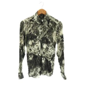 総柄 シャツ 長袖 M ブラック オフホワイト /DF OS