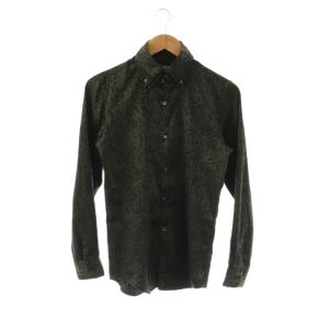 レオパード柄 シャツ ボタンダウンシャツ 長袖 M チャコール ブラック /DF OS