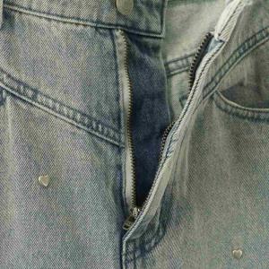 Rirandture 24AW ハートスタッズワイドデニムパンツ ジーンズ ジッパーフライ 2 ライトブルー シルバー色 /DO