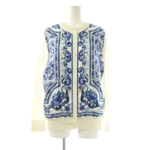 アンサンブルニット カーディガン 長袖 カットソー ノースリーブ シルク 44 アイボリー 青 /NR