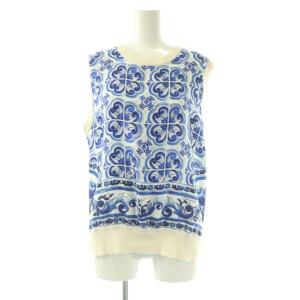 D&G アンサンブルニット カーディガン 長袖 カットソー ノースリーブ シルク 44 アイボリー 青 /NR