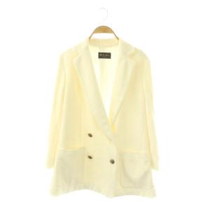 リネンコットン 金ボタン ダブル ジャケット 42 ホワイト