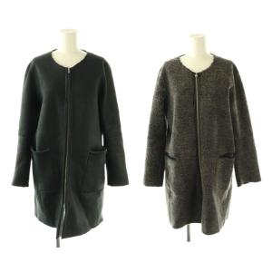 リバーシブル ムートンコート アウター ジップアップ 1 グレー 紺 /NR OS