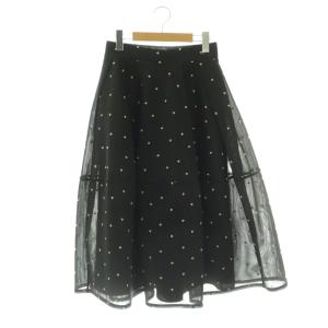ドット刺繍 フレアスカート ロング ブラック /DF OS