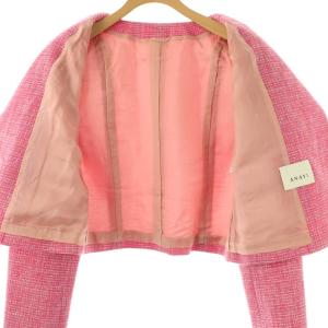 ANAYI 24SS メランジツイードノーカラージャケット アウター 36 ピンク /NR OS