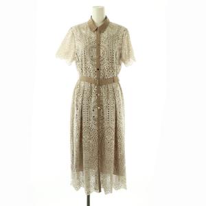ジョーゼットカットワークワンピース 半袖 ロング 刺繍 38 ベージュ 白 /NR OS