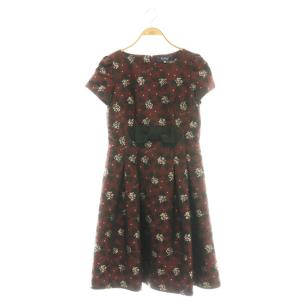 フラワーリボンモチーフワンピース ひざ丈 40 ボルドー /DF OS SH