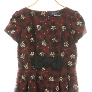 M'S GRACY フラワーリボンモチーフワンピース ひざ丈 40 ボルドー /DF OS SH