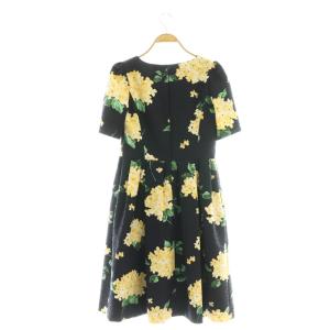 M'S GRACY 24年製 フラワージャガードワンピース ひざ丈 38 ネイビー イエロー /DF OS SH
