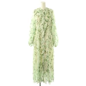 24SS ラッフルシフォンプリントワンピース ロング 0 グリーン ホワイト /HK OS