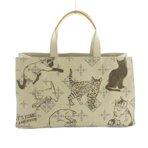 × Cats ISSUE 横長トートバッグ 総柄 ベージュ 茶 /MI OS