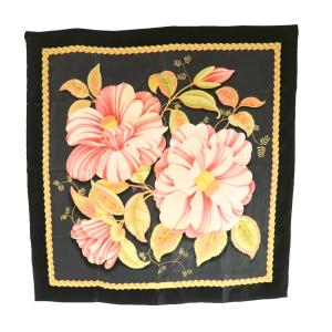 スカーフ 総柄 シルク マルチカラー 黒 ブラック ピンク /SS OS