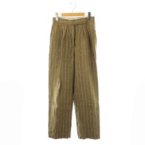 ストライプリネンパンツ テーパード 36 カーキ /HK OS