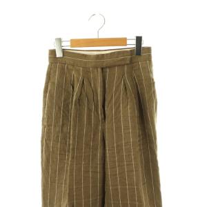 Max Mara ストライプリネンパンツ テーパード 36 カーキ /HK OS