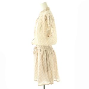 BURBERRY BLUE LABEL シアーチェックフリルワンピース 半袖 36 ライトピンク モカ ホワイト /DO OS
