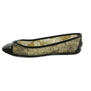 JIMMY CHOO パンプス フラットパンプス レース切替 キャップトゥ リボン 37 24.0cm ベージュ 黒 /MI