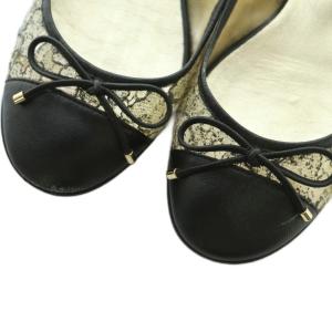 JIMMY CHOO パンプス フラットパンプス レース切替 キャップトゥ リボン 37 24.0cm ベージュ 黒 /MI