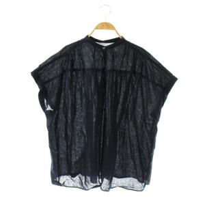 25SS リネンスクエアフレンチスリーブ ブラウス シャツ ネイビー /ES OS