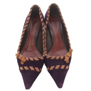 PRADA スエード ポインテッドトゥ リボンパンプス 37 24cm 紫 パープル /SR