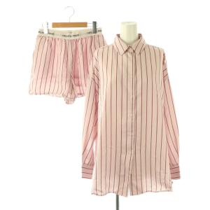 25SS ストライプ ロングシャツ ショートパンツ セット ルームウェア F ピンク /HK OS
