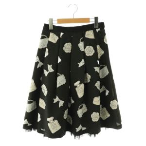 総柄 フレアスカート 38 ブラック マルチカラー /ES OS