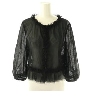 メッシュ フリル ジャケット 七分袖 ブルゾン 38 黒 /NR OS