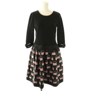 ニット 切替 リボン ワンピース 38 ブラック ピンク グレー /ES OS
