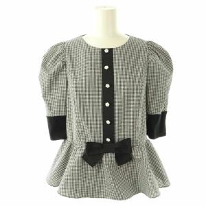 ギンガムチェック ブラウス 五分袖 プルオーバー 38 黒 白 /NR OS