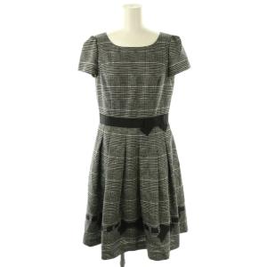 チェックリボン ワンピース半袖 膝丈 38 黒 /NR OS