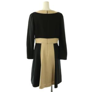 M'S GRACY ウール混 バイカラー リボン  ワンピース 38 ブラック ベージュ /ES OS
