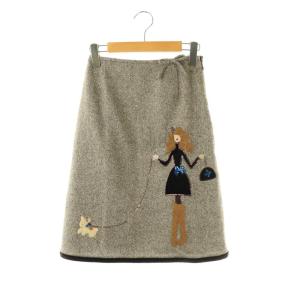 スパンコール刺繍スカート 膝丈 38 ブラウン /HK OS