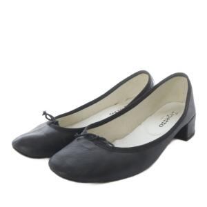 バレエシューズ パンプス ローヒール リボンモチーフ レザー 39 ブラック /YO36