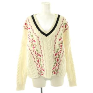 23SS ケーブル刺繍ニットトップ セーター 36 オフホワイト ブラック マルチカラー /DO OS