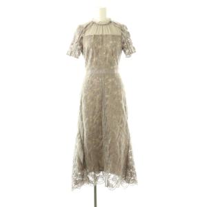 24SS シフォンフリルレースドレス ワンピース ロング 半袖 0 グレー /HK OS