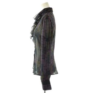 NARA CAMICIE 総柄シアーブラウス 長袖 1 ネイビー マルチカラー /DO OS