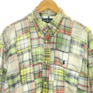 RALPH LAUREN パッチワーク チェックボタンダウンシャツ M マルチカラー /DF OS