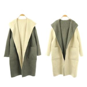 2TONE リバーフード付きロングコート リバーシブル カシミヤ混 36 オフホワイト グレー /ES