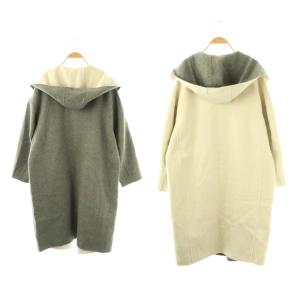 ADORE 2TONE リバーフード付きロングコート リバーシブル カシミヤ混 36 オフホワイト グレー /ES