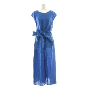 ノースリーブリネンドレスワンピース F 青 ブルー /CX OS