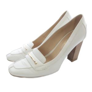 ローファー ヒール レザー スクエアトゥ ハイヒール 37 白 ホワイト /SR